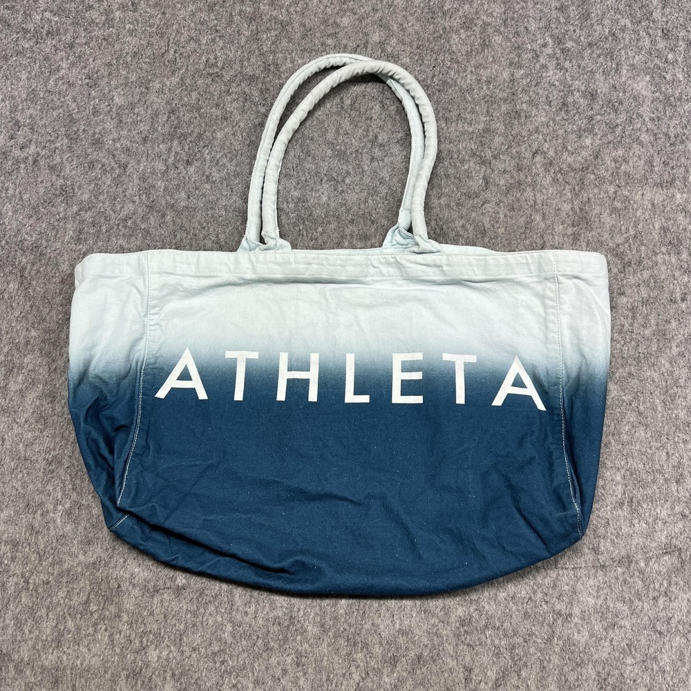 Athleta Tote Bag Womens Large Blue Ombre Cotton Logo Shopper Beach Gym Pool